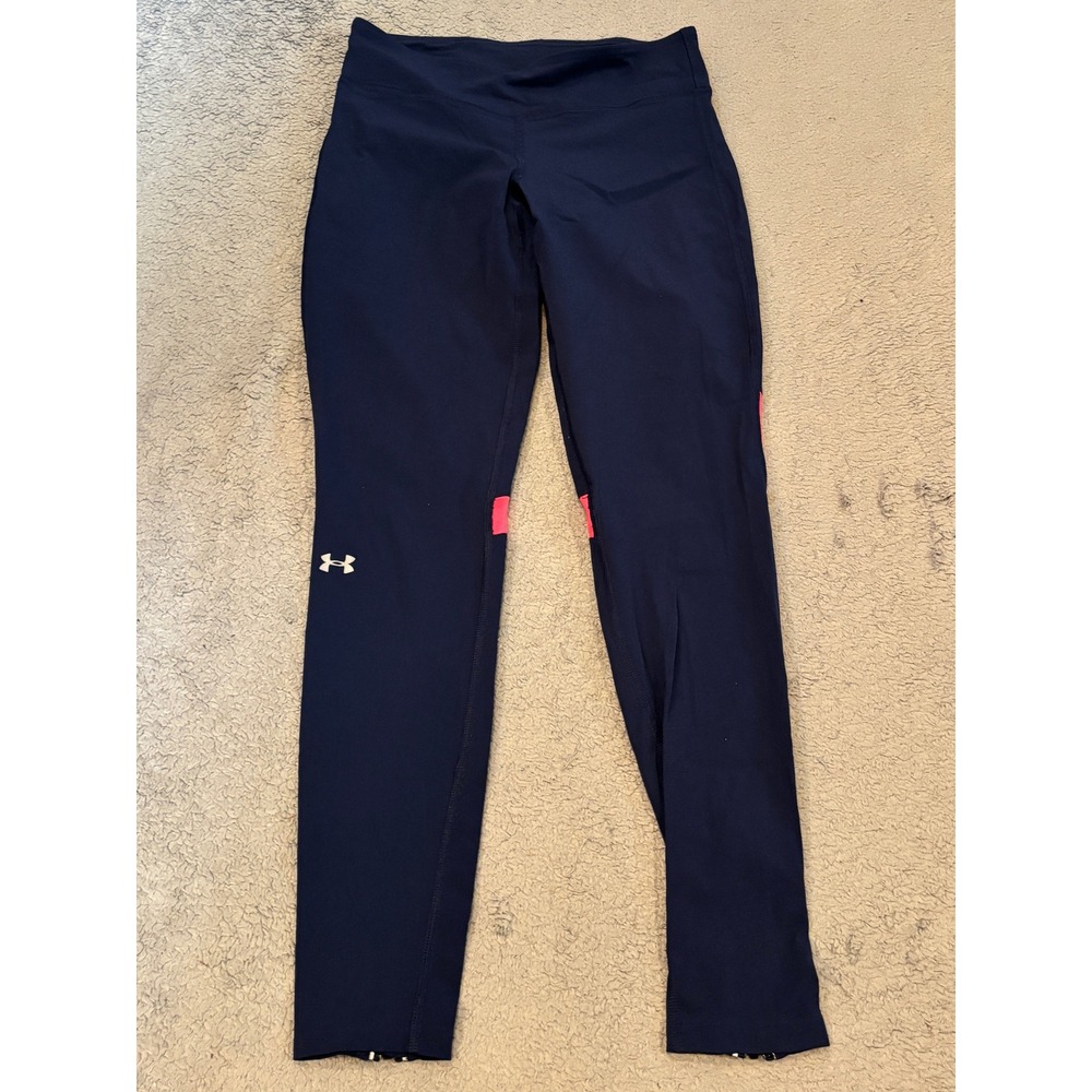 Under Armour HeatGear Navy Pink Ankle Zip Running Leggings Womens Small